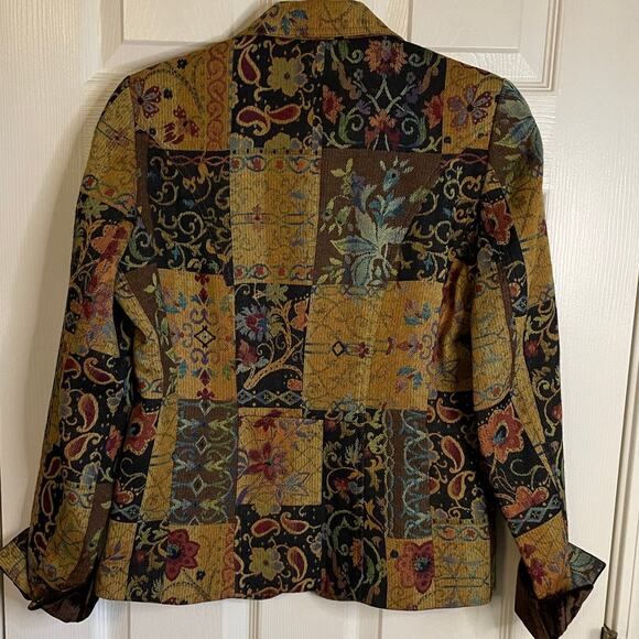 Coldwater Creek Tapestry Patchwork Blazer Jacket Sz SP Velvet Cuffs Shabby Chic - Picture 3 of 12